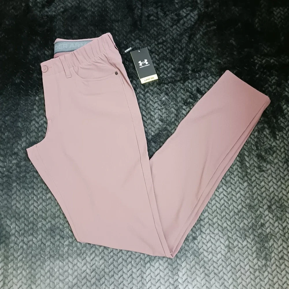 Under Armour Mens Drive 5 Pocket Golf Pants Water Repellent Maroon Mist Sz 32x36